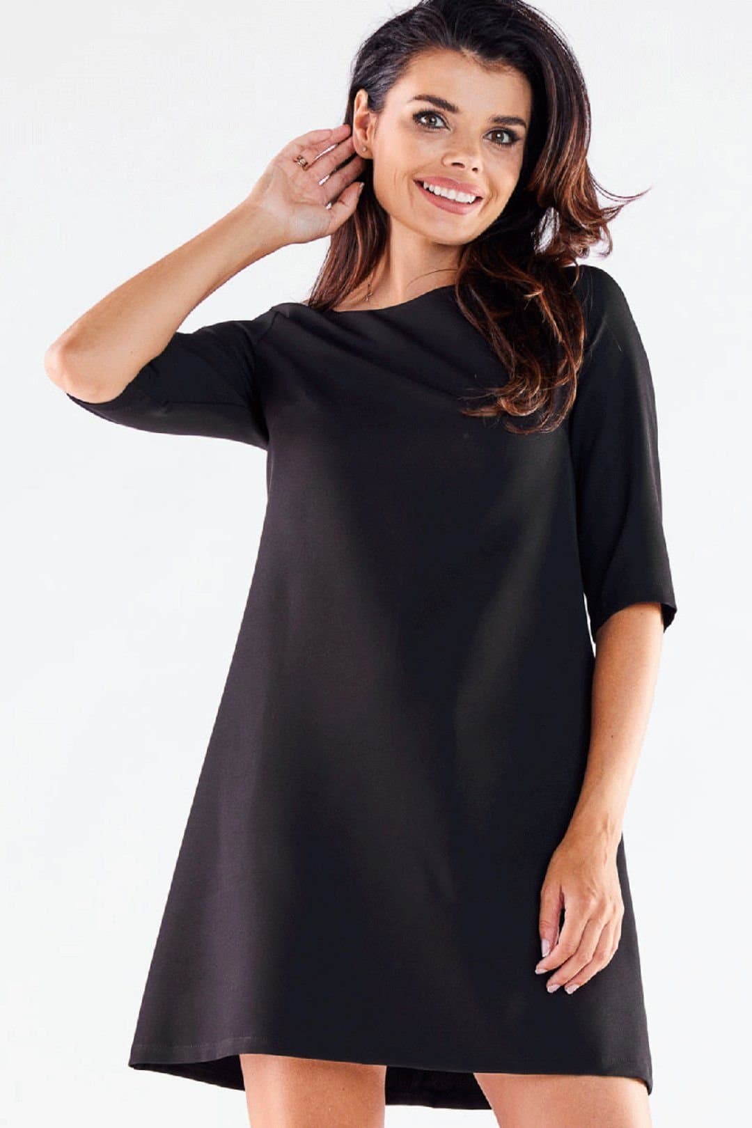 Love Lace Love Lace Women's Trapezoid Cut Mini Dress 3/4 Sleeve in Black