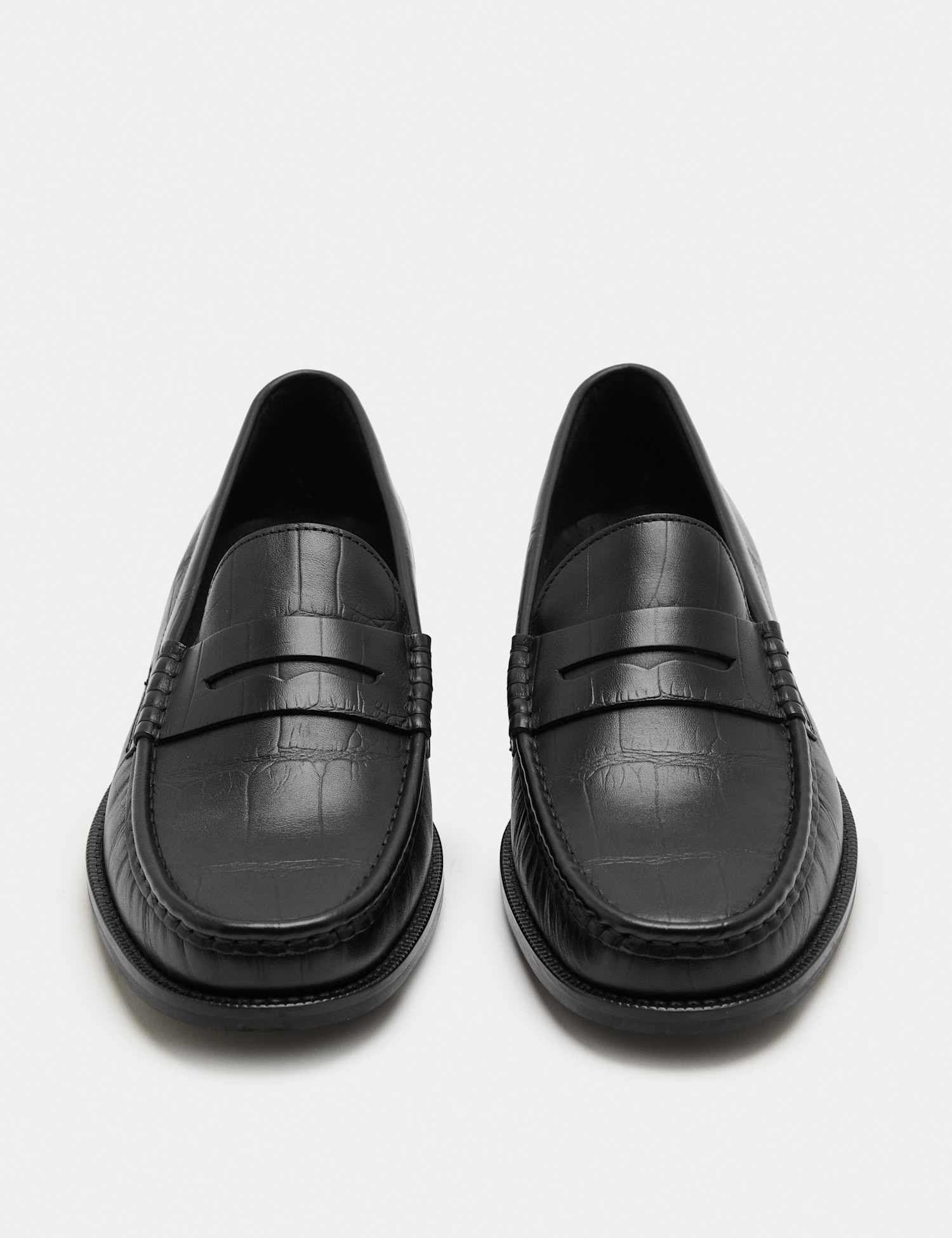 Marks & Spencer M&S Embossed Leather Loafers Black