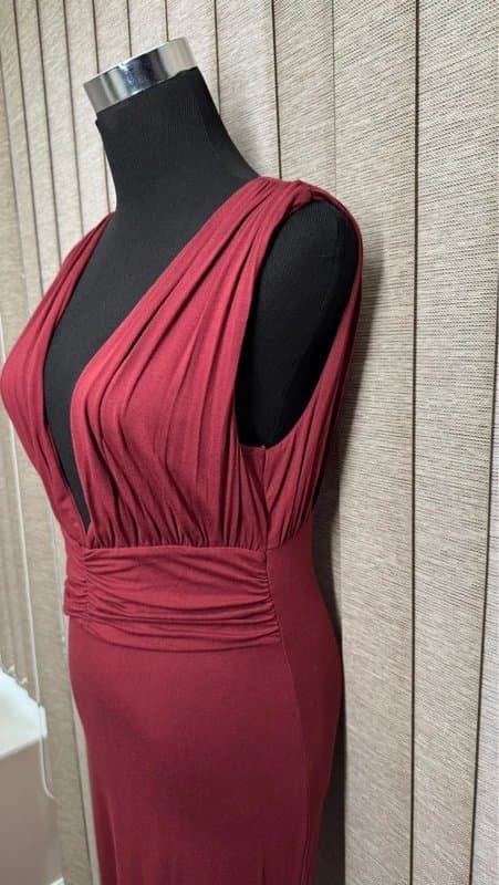 ASOS Design Asos Design Burgundy Deep Plunge Midi Dress Size 10 Elegant Evening Party