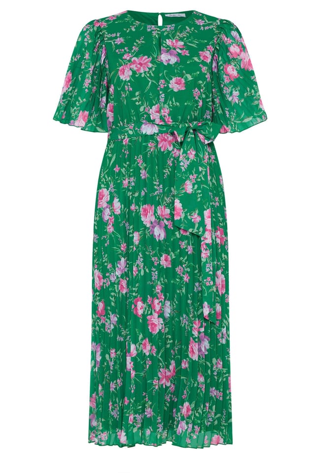 Yours Yours Women's Floral Pleated Maxi Dress in Green - 2