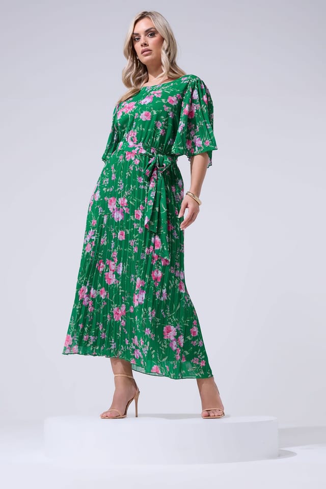 Yours Yours Women's Floral Pleated Maxi Dress in Green - 3