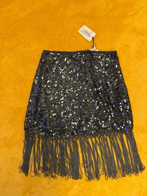 River Island River Island sequin fringed mini skirt in black