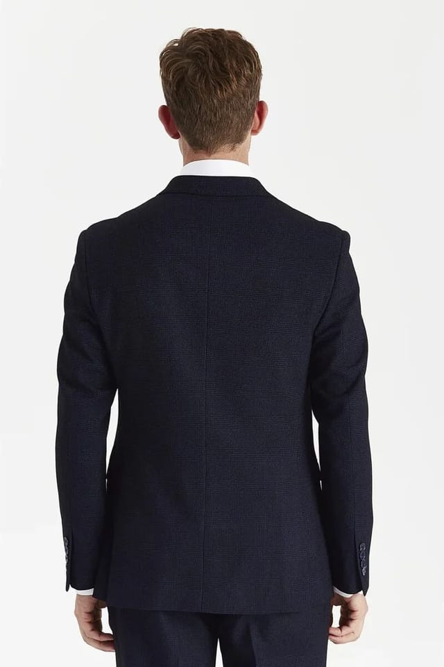 Paul Andrew Paul Andrew Men's Blazer Checked Double Breasted Plaid Tailored Fit Jacket in Navy - 3