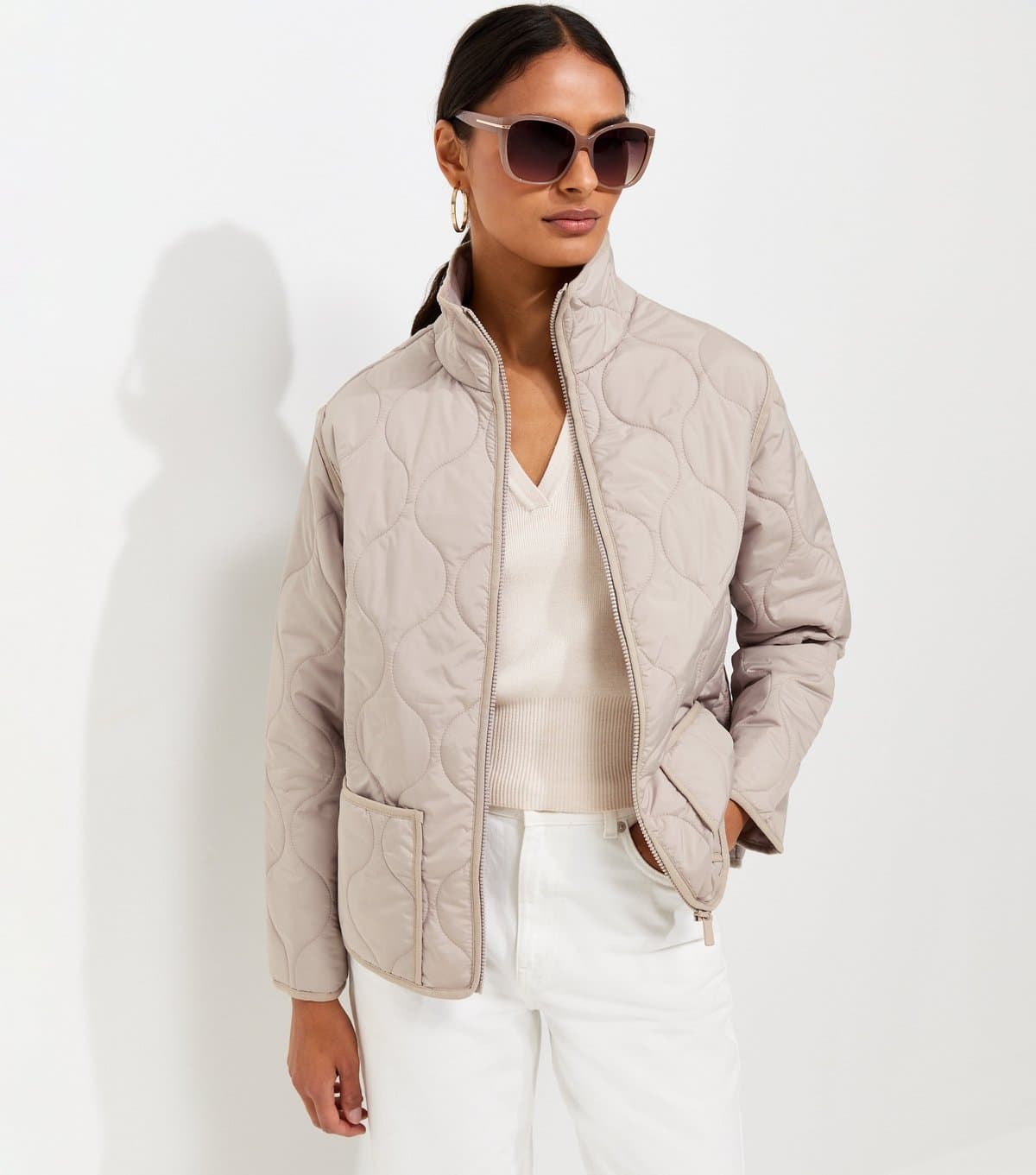 New Look Women's Cream Quilted High Neck Jacket New Look