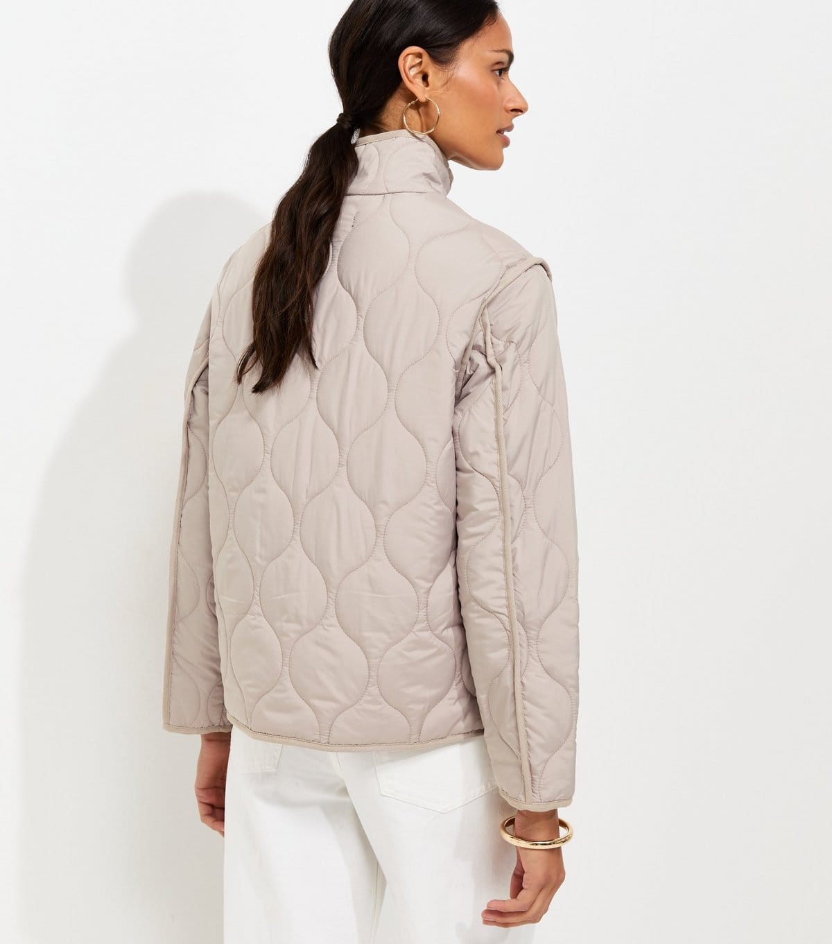 New Look Women's Cream Quilted High Neck Jacket New Look - 4