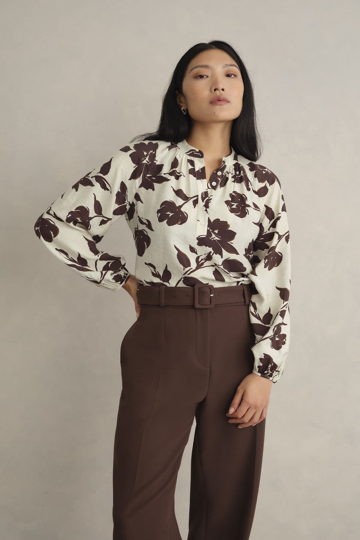 Hobbs London Hobbs London Ecru Floral Blouse in Silky Fabric