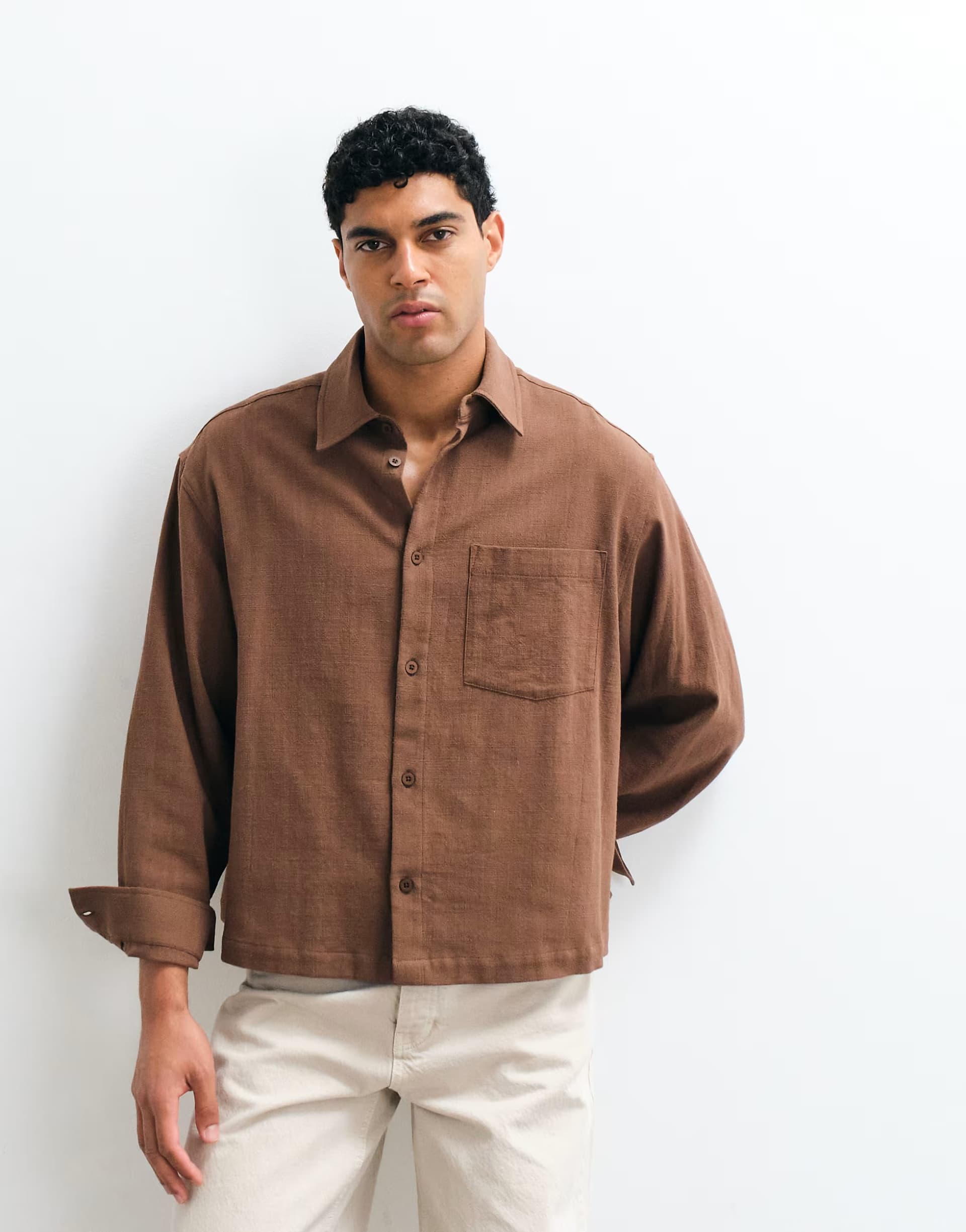 ASOS ASOS DESIGN boxy oversized linen look shirt in brown