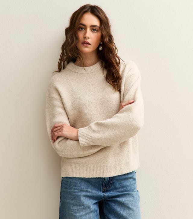 New Look Women's Cream Crew Neck Oversized Textured Knit Jumper New Look - 2