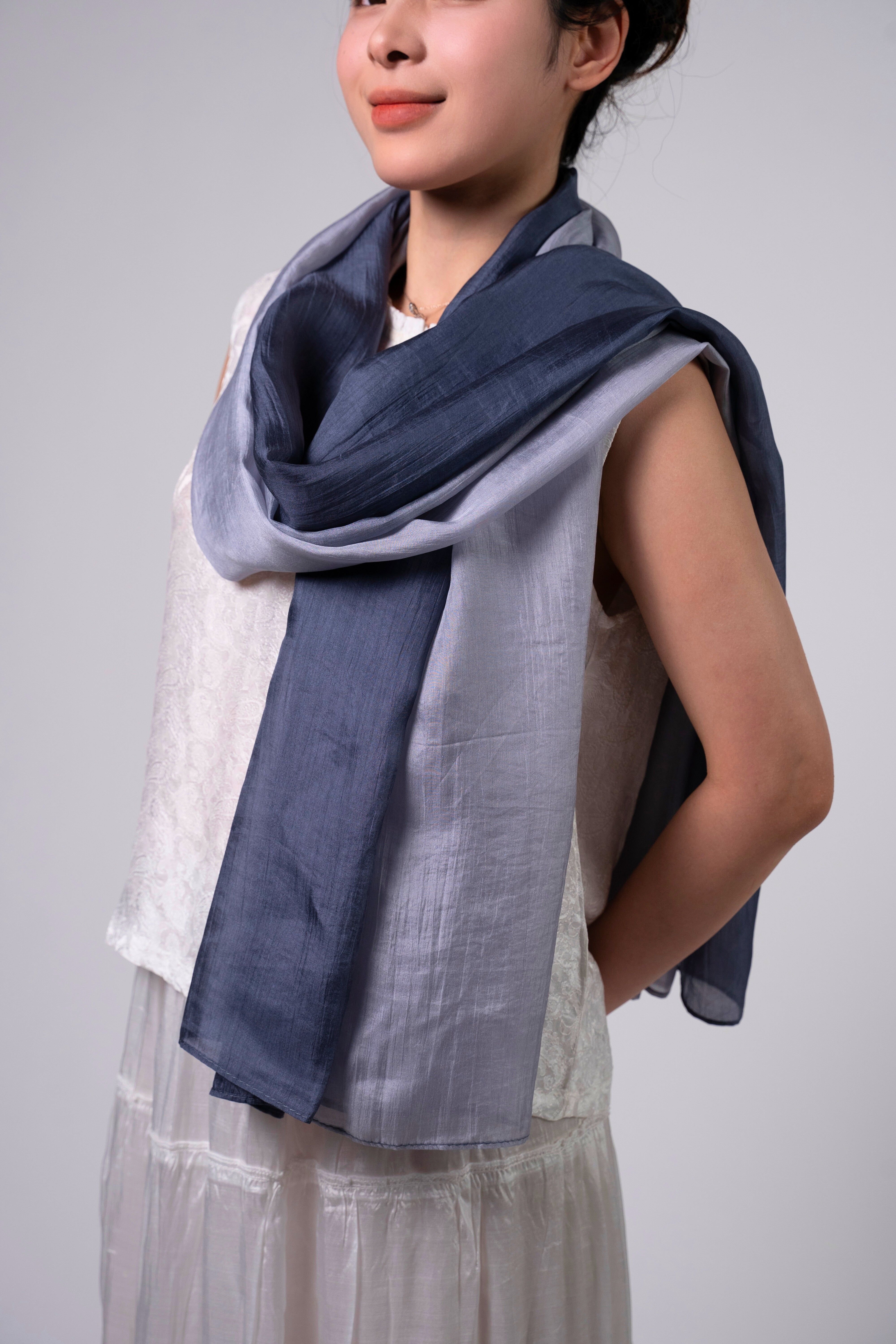 Silk and Bears Silk and Bears Women's Hand-Dyed Silk Scarf - Ombre Grey - 100% Lightweight Mulberry Silk in Dark Grey - 2