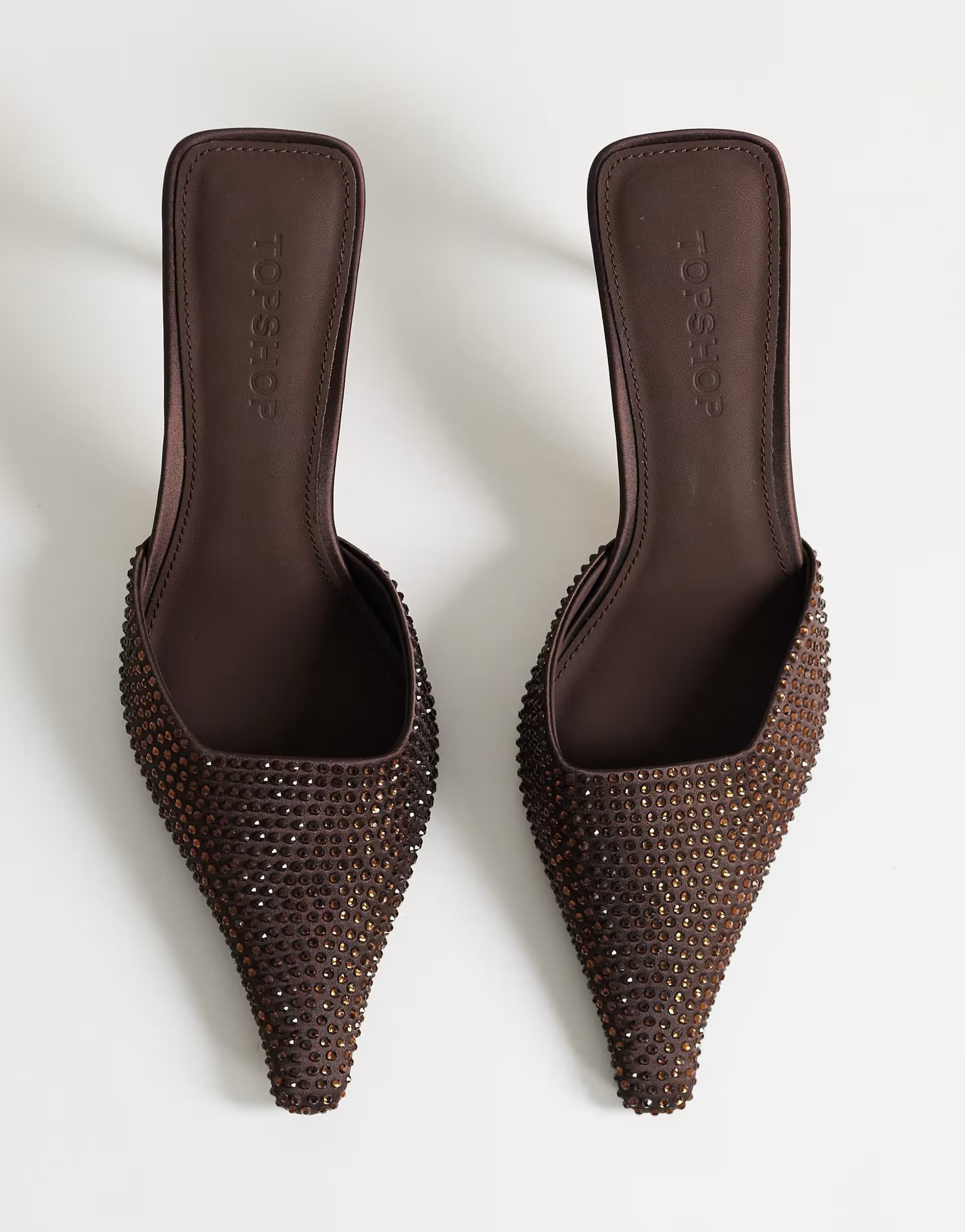 ASOS Topshop Avery embellished mule mid court in chocolate