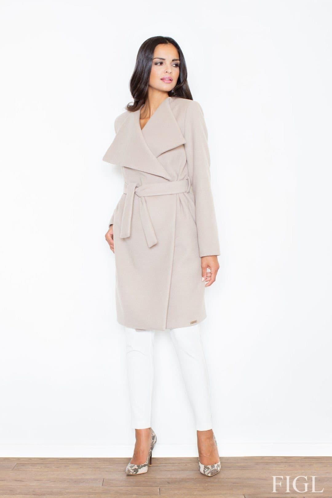 Love Lace Love Lace Women's Elegant Oversize Fleece Autumn Coat with Pockets in Beige