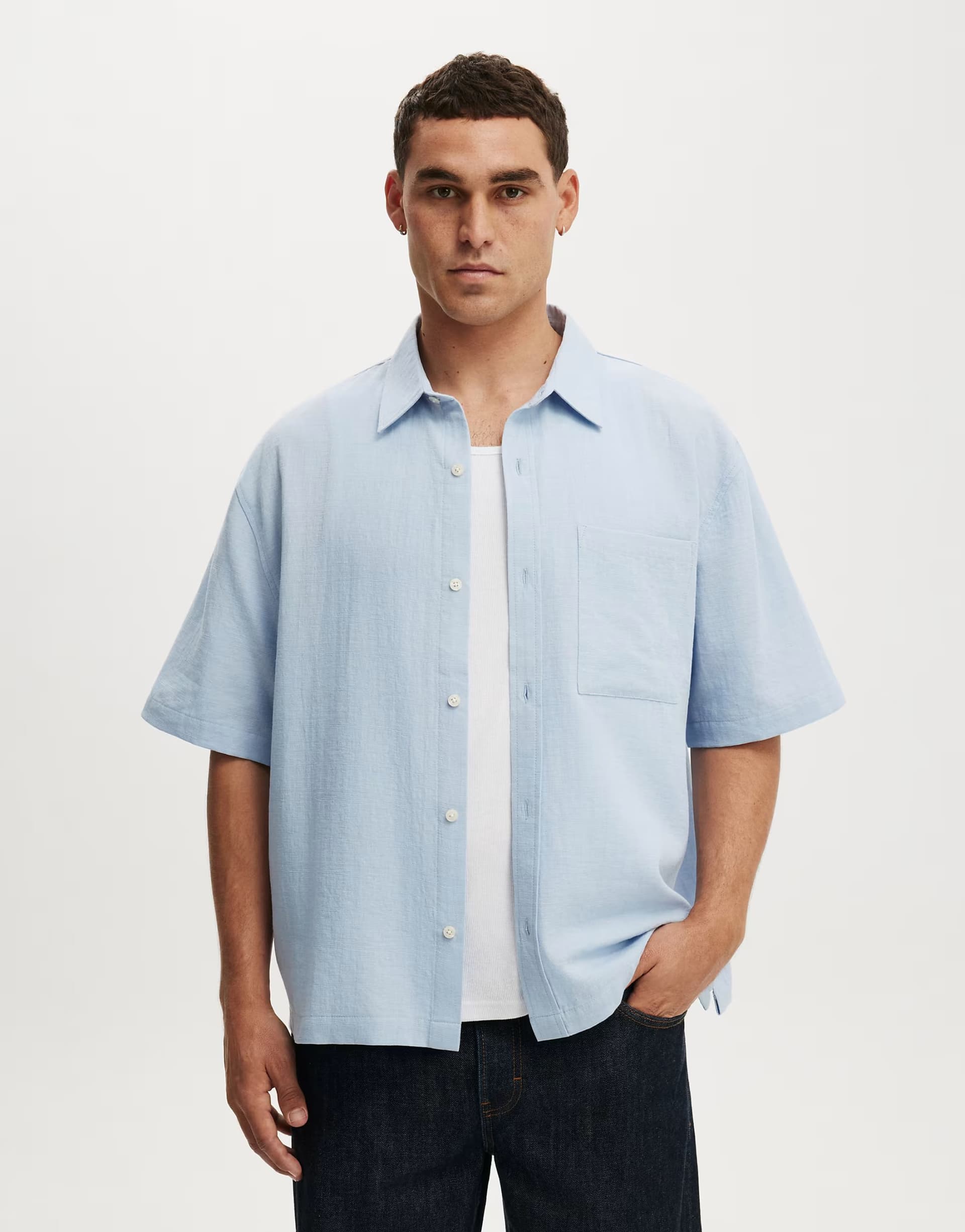 ASOS ASOS Light/Pastel Blue Cotton Boxy Fit Shirt