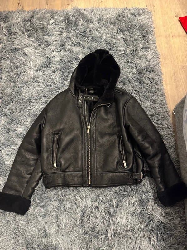 New Look New look black hooded leather jacket