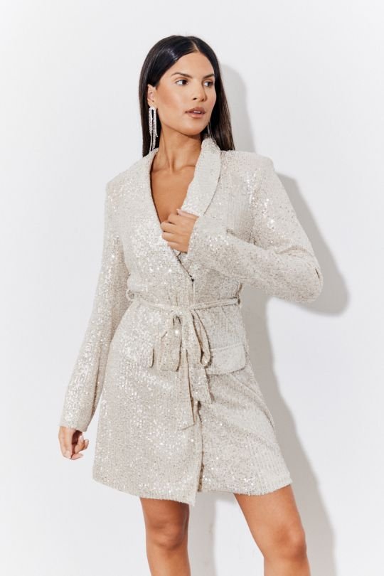 In The Style In The Style Women's Silver Sequin Belted Blazer Dress - 2