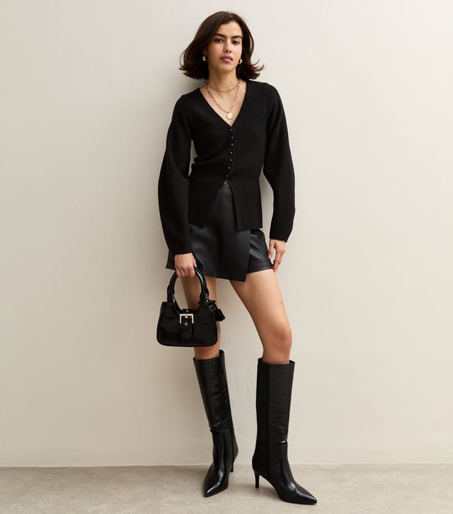 New Look Women's Black Compact Knit V Neck Cardigan New Look - 2