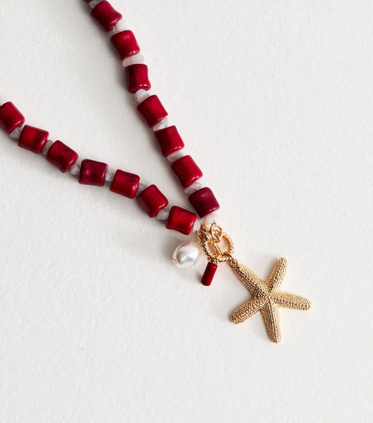 New Look New Look Bright Red Beaded Starfish Pendant Necklace