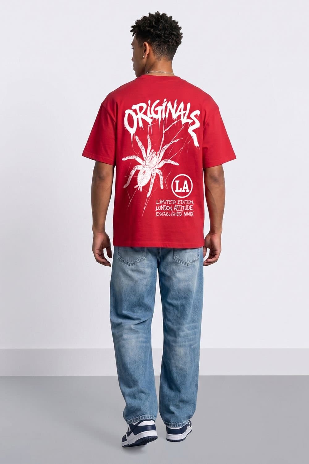LONDON ATTITUDE LONDON ATTITUDE Men's Originals Oversized Heavyweight Spider Graphic T-Shirt in Red
