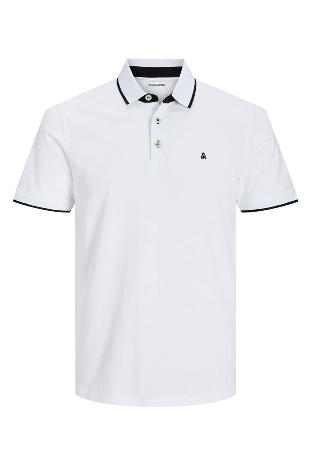 jack & jones Jack & Jones Men's Mens White Logo Polo Shirt Cotton Casual Short Sleeve Size S