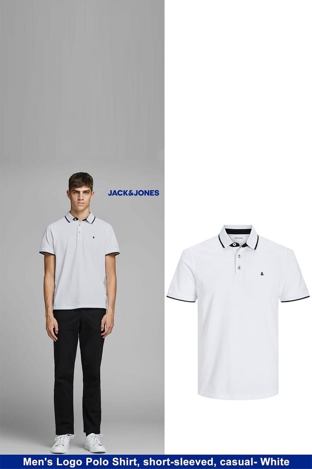 jack & jones Jack & Jones Men's Mens White Logo Polo Shirt Cotton Casual Short Sleeve Size S - 3