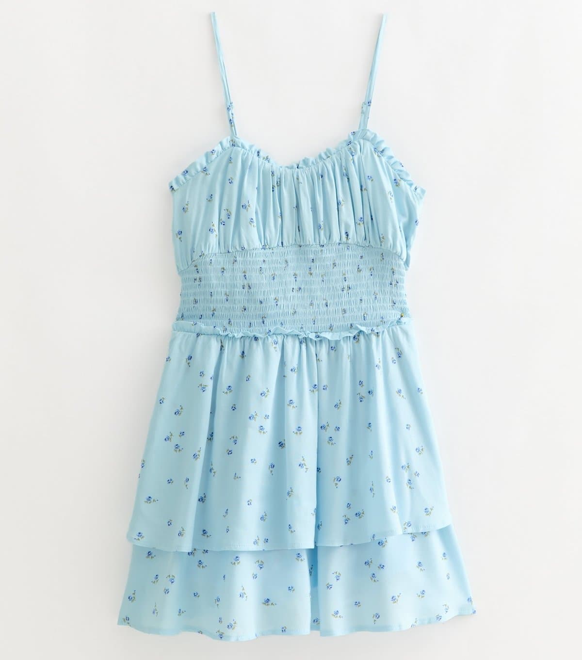 New Look Girls' Blue Floral Shirred Shirred waist Mini Dress New Look