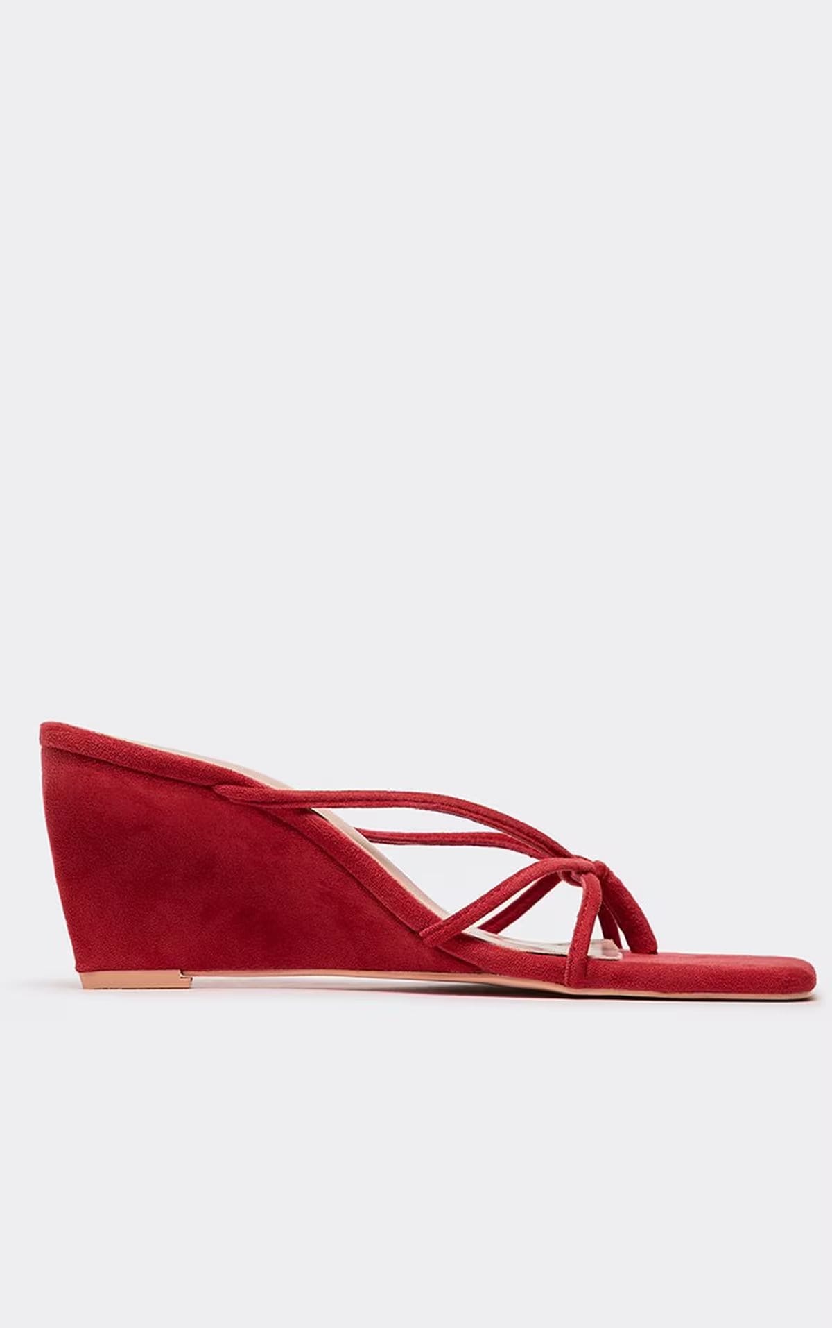 EGO Twyla Strappy Wedge Heeled Mule In Red Faux Suede, Women's Size UK 3 - 1