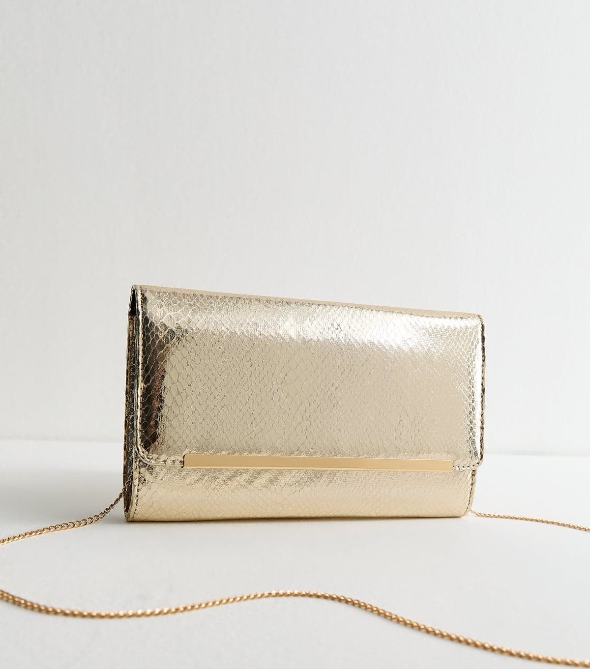 New Look New Look Gold Metallic Snakeskin Clutch