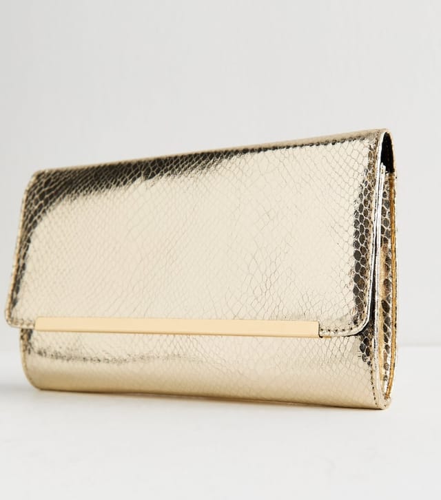 New Look Gold Metallic Bar Snakeskin Texture Clutch New Look - 3