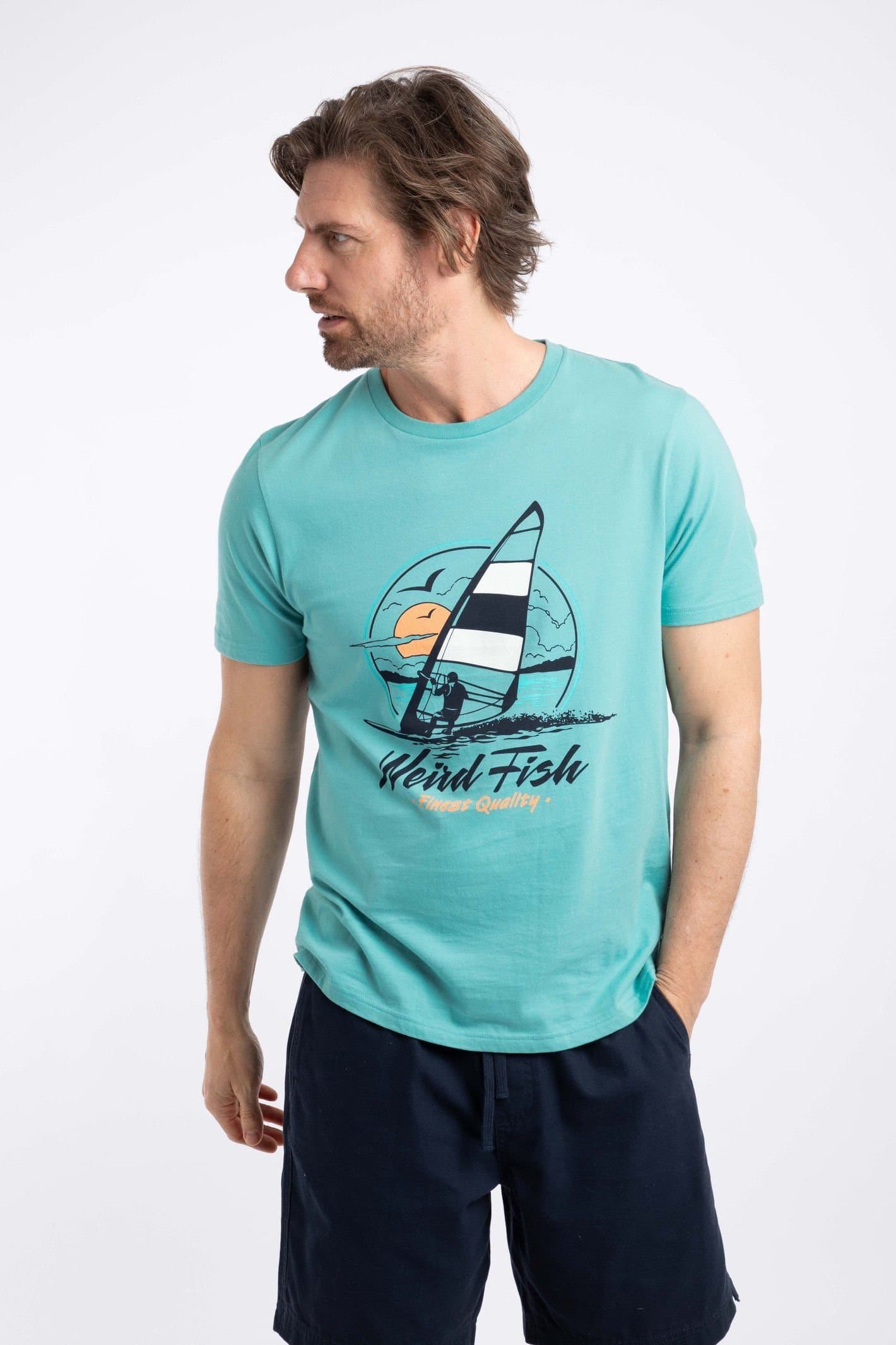 Weird Fish Weird Fish Men's Cross Shore Front Print Graphic T-Shirt in Aqua