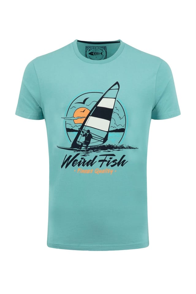 Weird Fish Weird Fish Men's Cross Shore Front Print Graphic T-Shirt in Aqua - 2