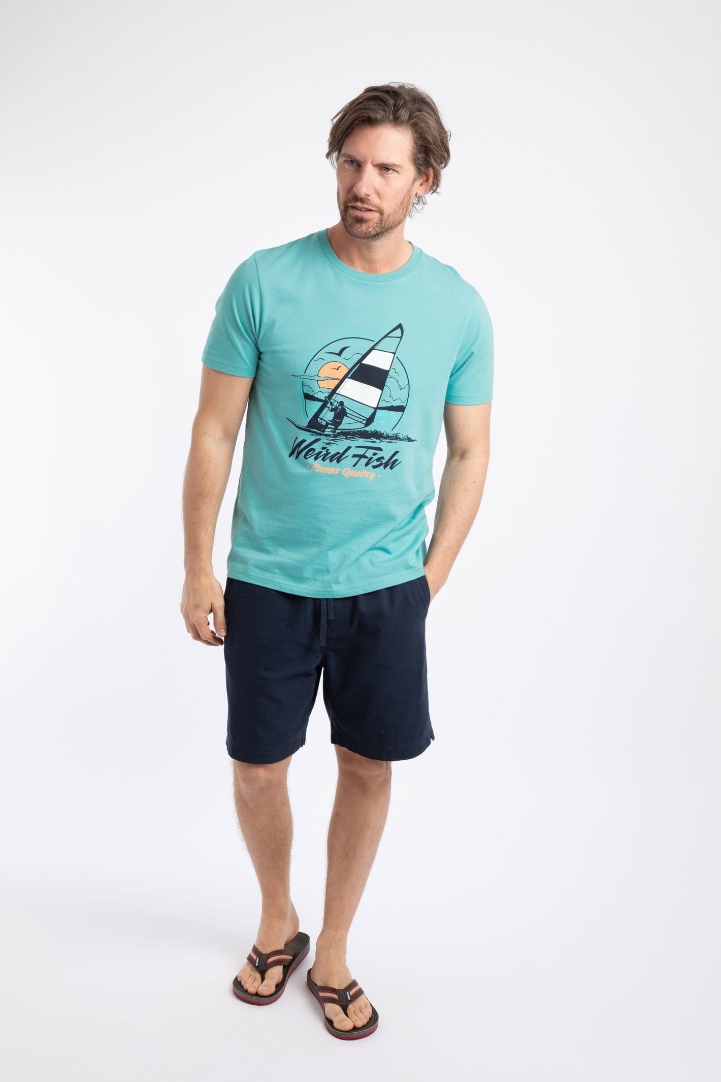 Weird Fish Weird Fish Men's Cross Shore Front Print Graphic T-Shirt in Aqua - 4