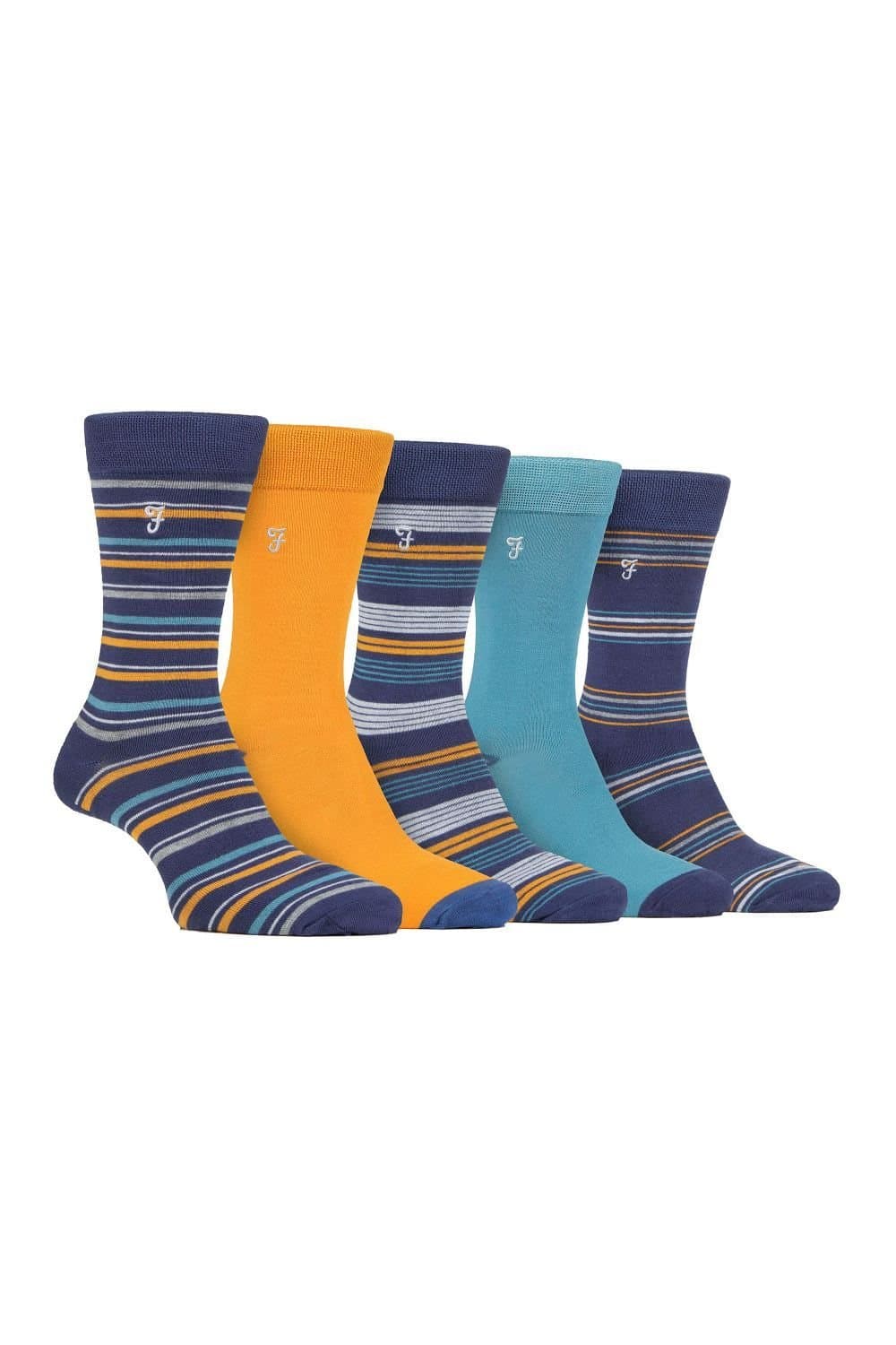 Farah FARAH Men's 5 Pack Bamboo Patterned Socks in Dark Blue