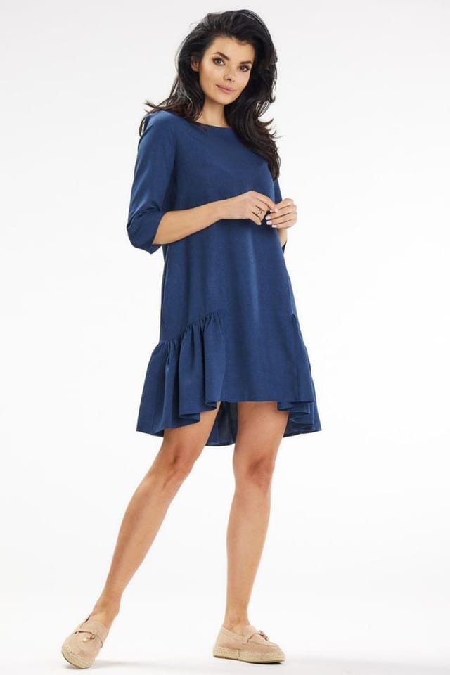 Love Lace Love Lace Women's Loose Trapeze Mini Dress With Frill Hem Pockets in Blue - 2