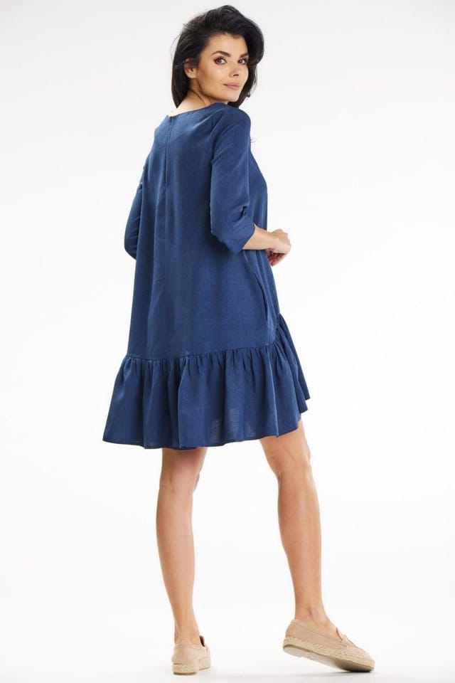 Love Lace Love Lace Women's Loose Trapeze Mini Dress With Frill Hem Pockets in Blue - 3