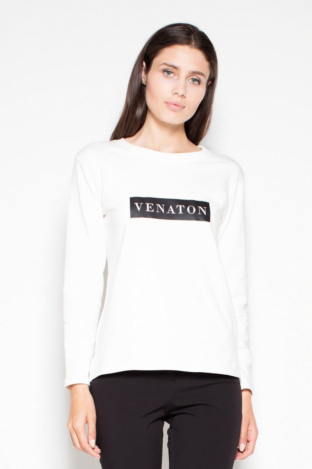 Love Lace Love Lace Women's Long Sleeve Blouse Asymmetrical Side Slit Print in White
