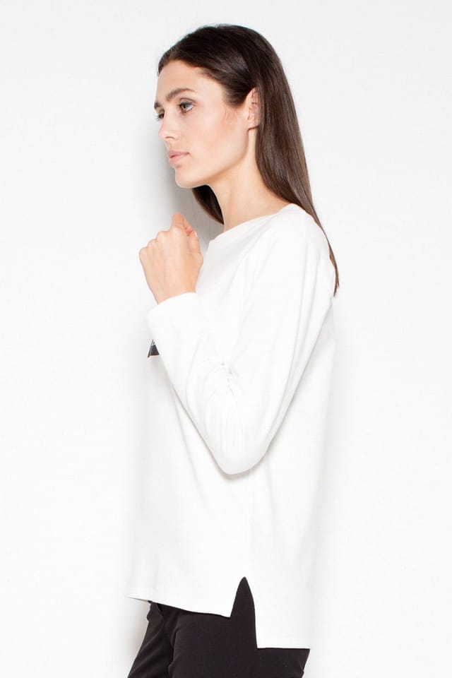 Love Lace Love Lace Women's Long Sleeve Blouse Asymmetrical Side Slit Print in White - 3