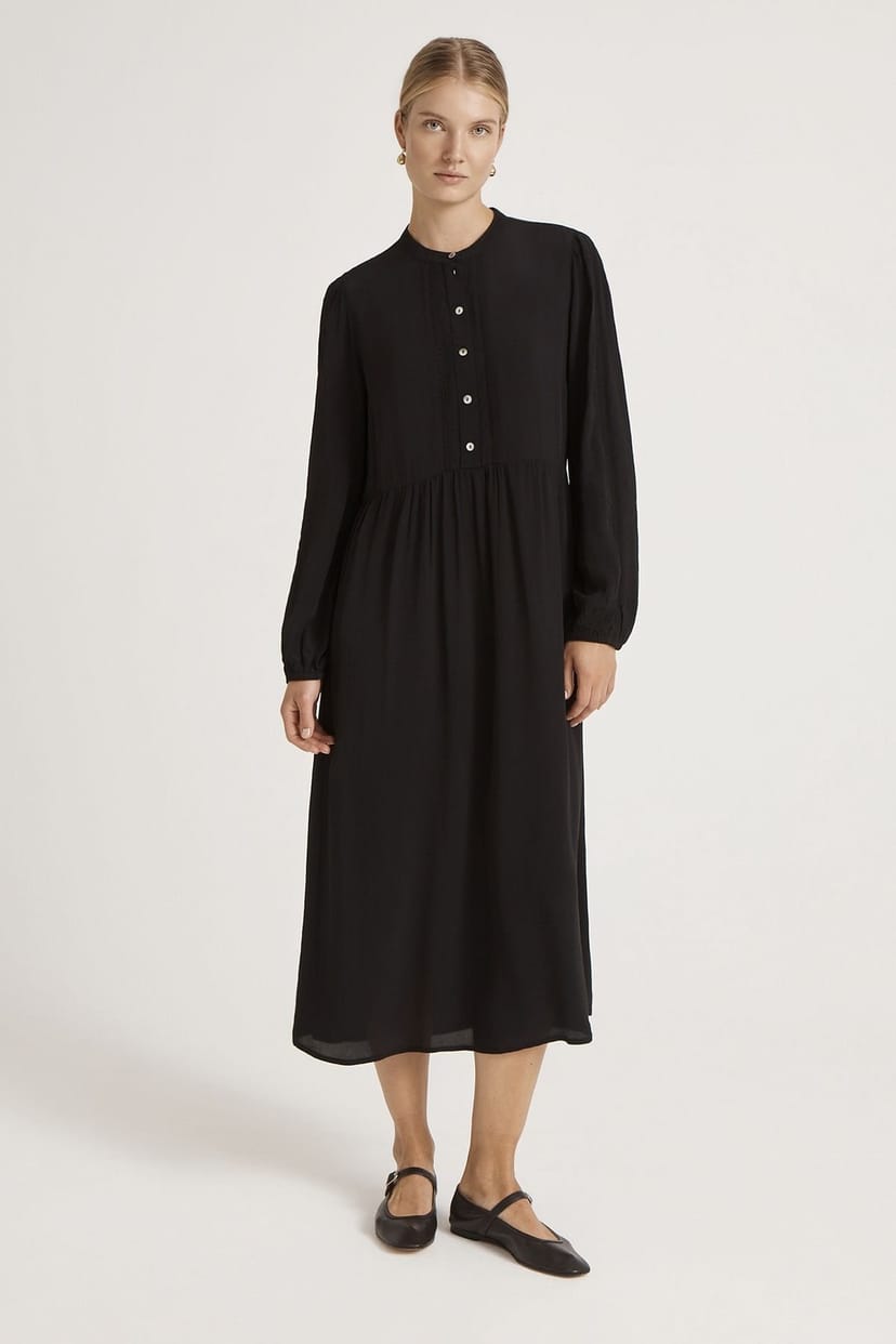 Finery London Finery London Women's Jasmine Lace Trim Crepe Midi Dress in Black - 1