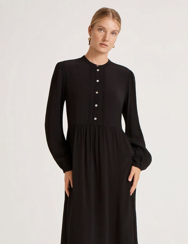 Finery London Finery London Women's Jasmine Lace Trim Crepe Midi Dress in Black - 2
