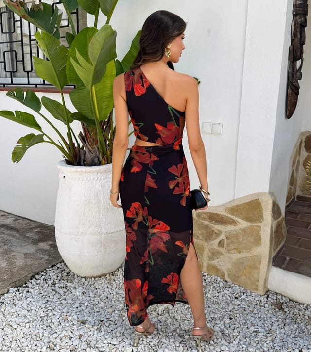 AX Paris Women's Black One Shoulder Cutout Mesh Midi Dress AX Paris New Look - 3