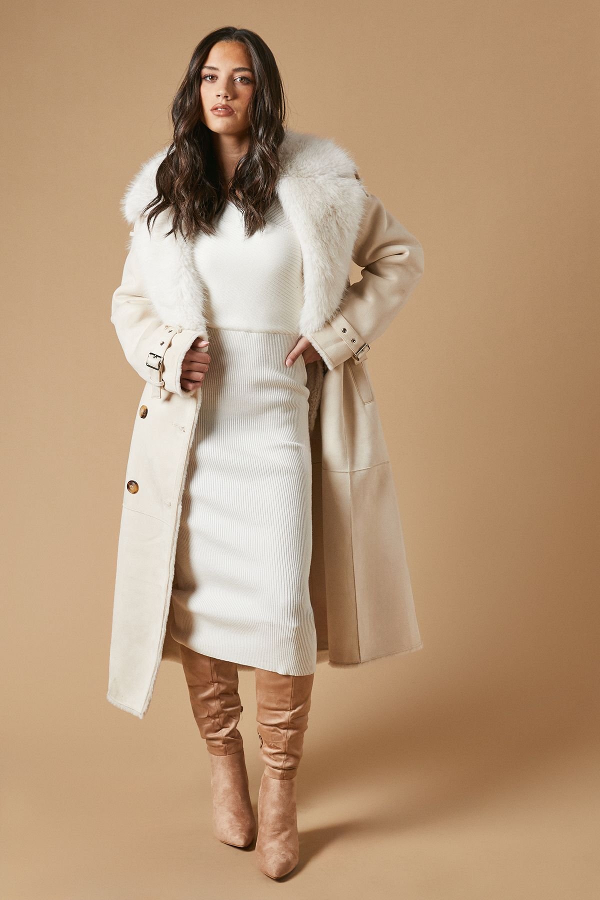 Oasis Oasis Women's Kenia Faux Suede High Block Heel Pointed Knee Boots in Taupe - 2