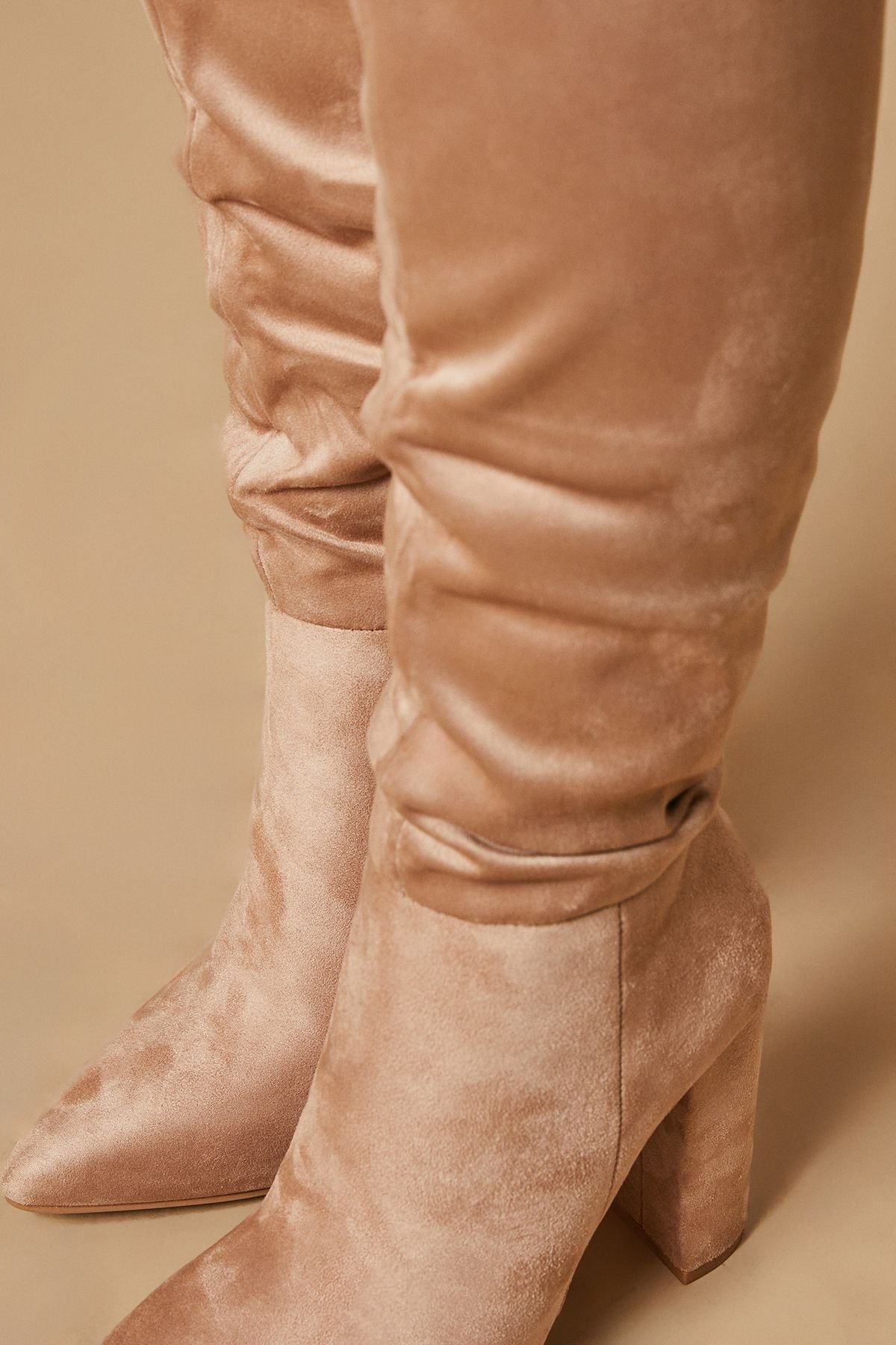 Oasis Oasis Women's Kenia Faux Suede High Block Heel Pointed Knee Boots in Taupe - 4