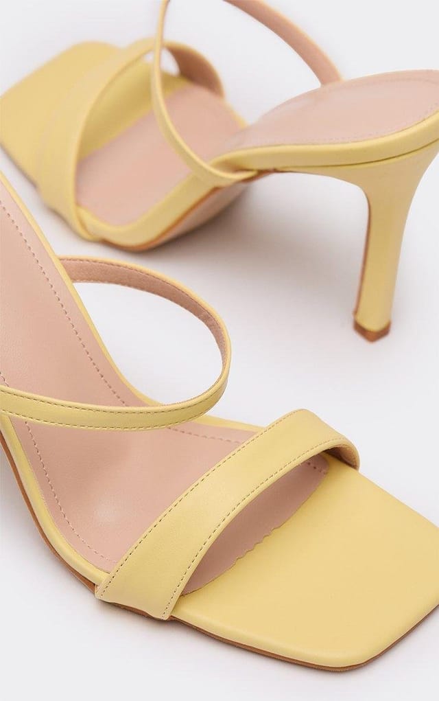 EGO Olivia Double Strap Square Toe Heeled Mule In Yellow Faux Leather, Women's Size UK 4 - 2