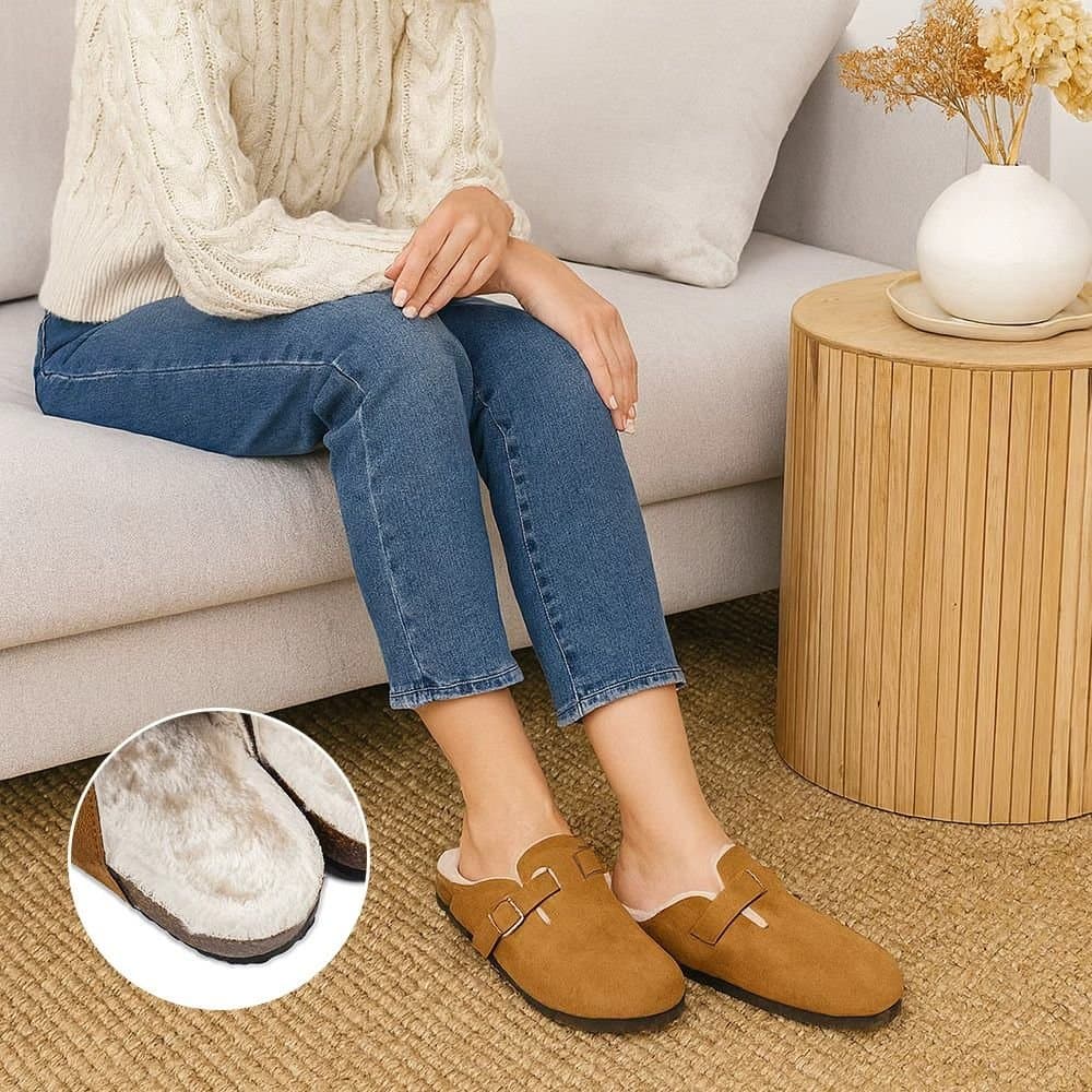 Voltico Voltico Women's Faux Suede Clog Slippers with Plush Lining in Brown