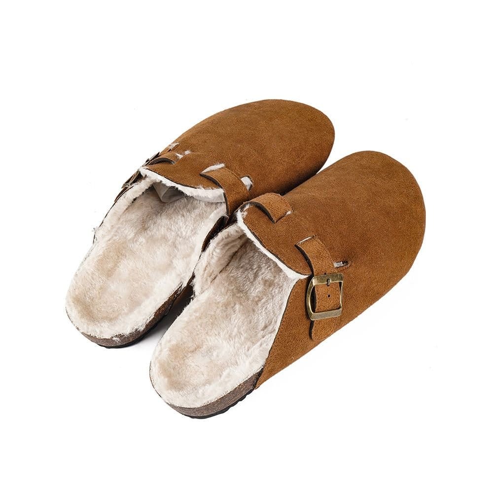 Voltico Voltico Women's Faux Suede Clog Slippers with Plush Lining in Brown - 4