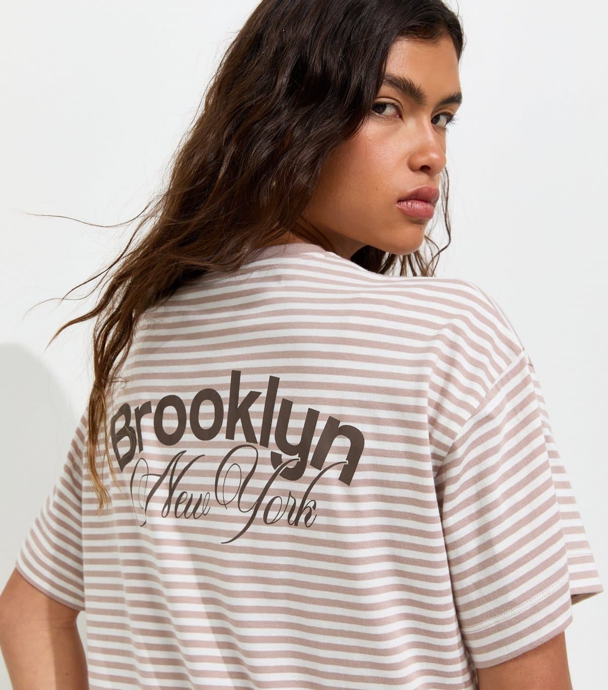 New Look New Look Cream Cotton Brooklyn Stripe Print T-Shirt
