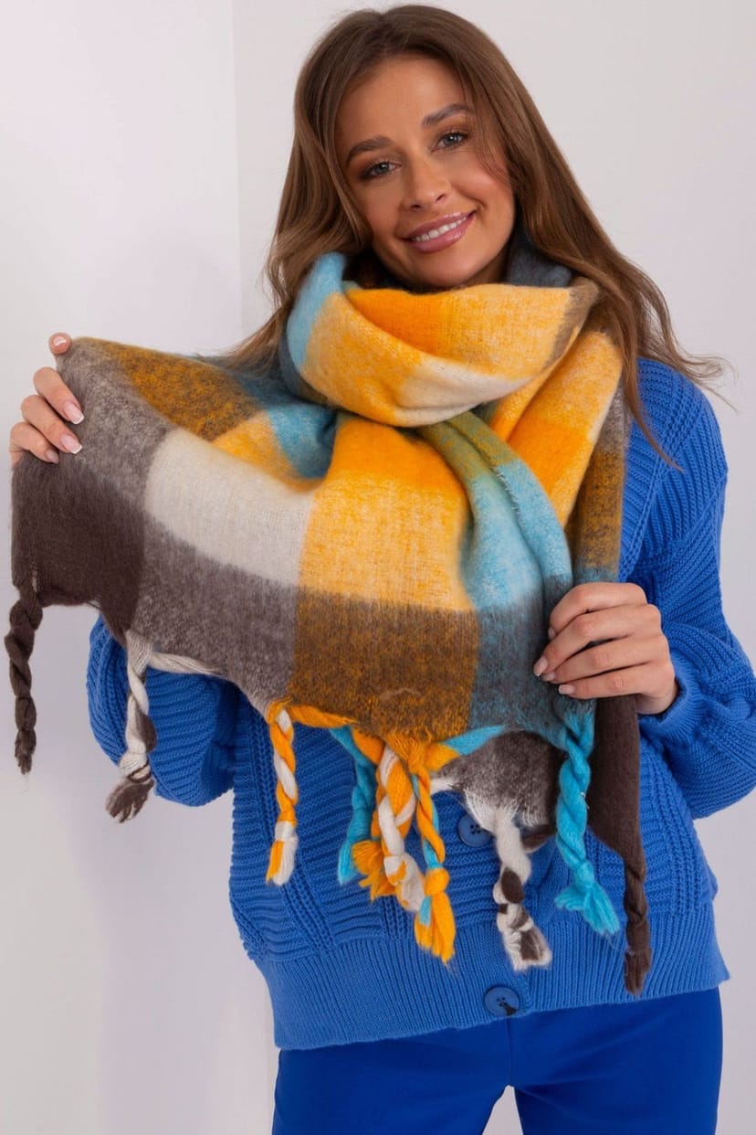 Love Lace Love Lace Women's Colorful Plaid Long Polyester Scarf with Fringe for Fall Winter in Brown - 1