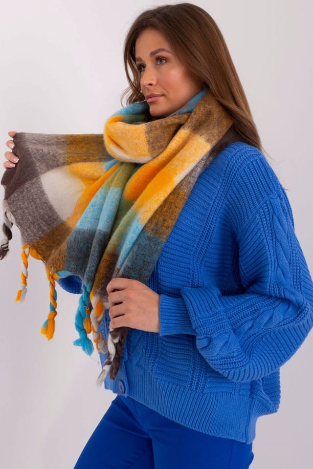Love Lace Love Lace Women's Colorful Plaid Long Polyester Scarf with Fringe for Fall Winter in Brown - 2