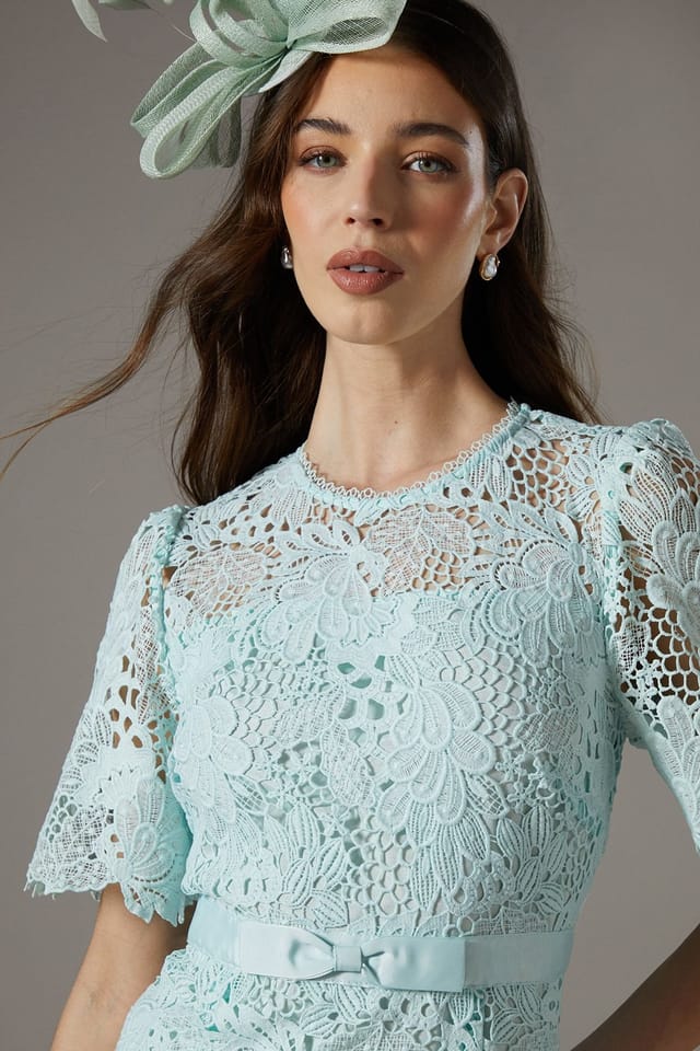 Coast Coast Women's Lace Midi Dress With Bow Belt in Sage - 2