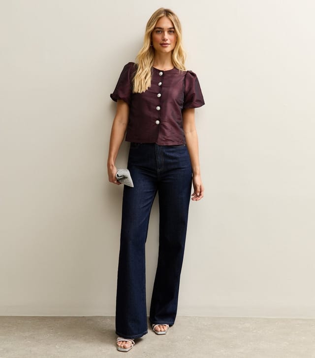 New Look Women's Dark BurgundyTaffeta Puff Sleeve Top New Look - 3