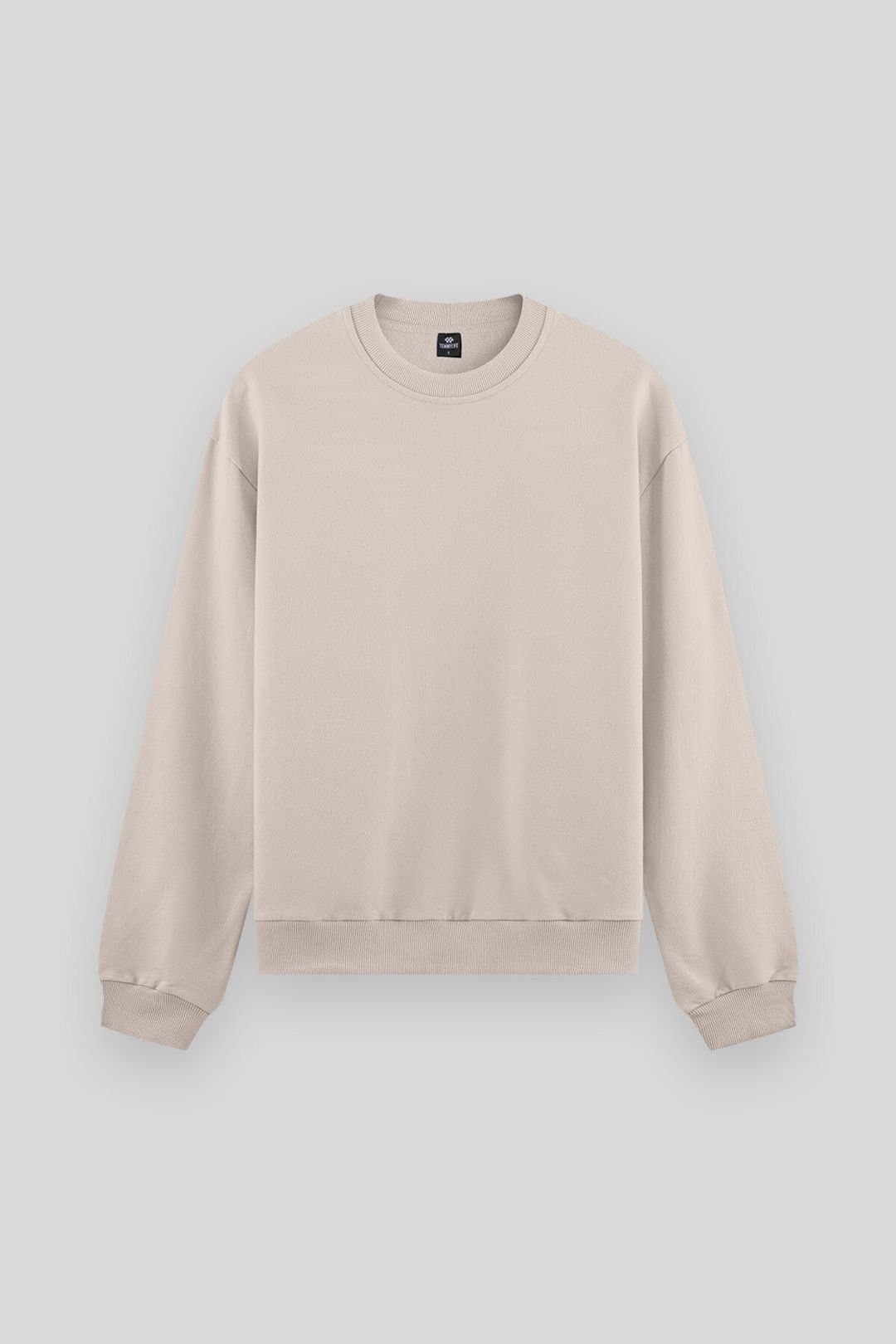 Tommy Life Tommy Life Men's Plain Crew Neck Sweatshirt in Beige