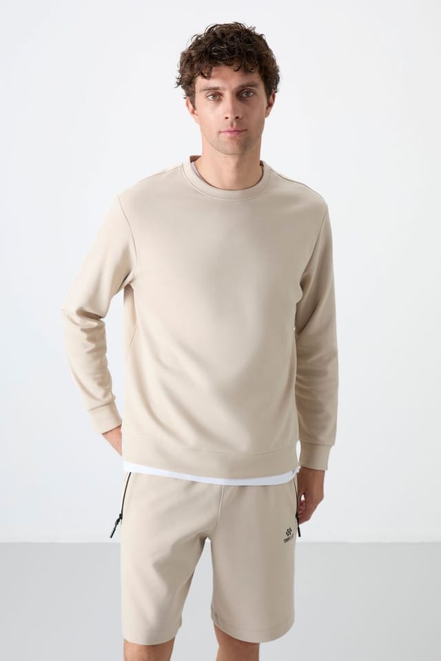 Tommy Life Tommy Life Men's Plain Crew Neck Sweatshirt in Beige - 2